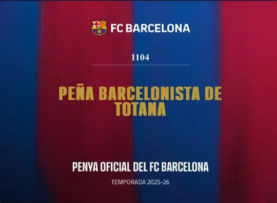 LA PEÑA BARCELONISTA DE TOTANA RECIBE LA CREDENCIAL OFICIAL DEL FC BARCELONA PARA LA TEMPORADA 2025/2026